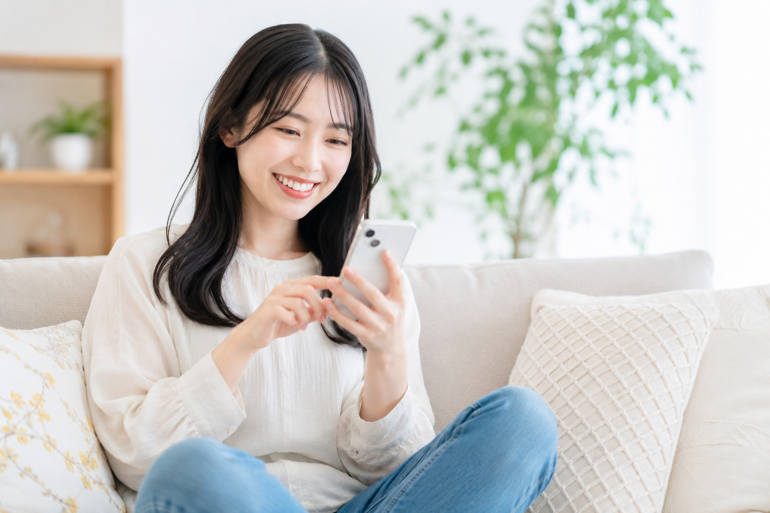 スマートフォンでWhity渋谷店を予約する女性